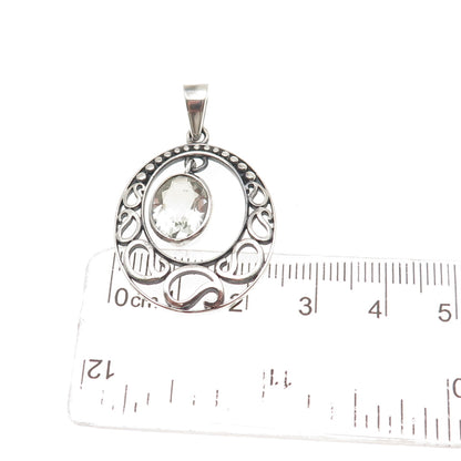 925 Sterling Silver Vintage Real Green Amethyst Crescent Charm Pendant