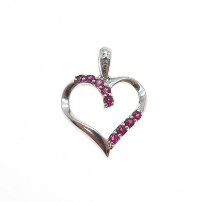 925 Sterling Real Diamond Accent & Lab-Created Pink Sapphire Heart Charm Pendant