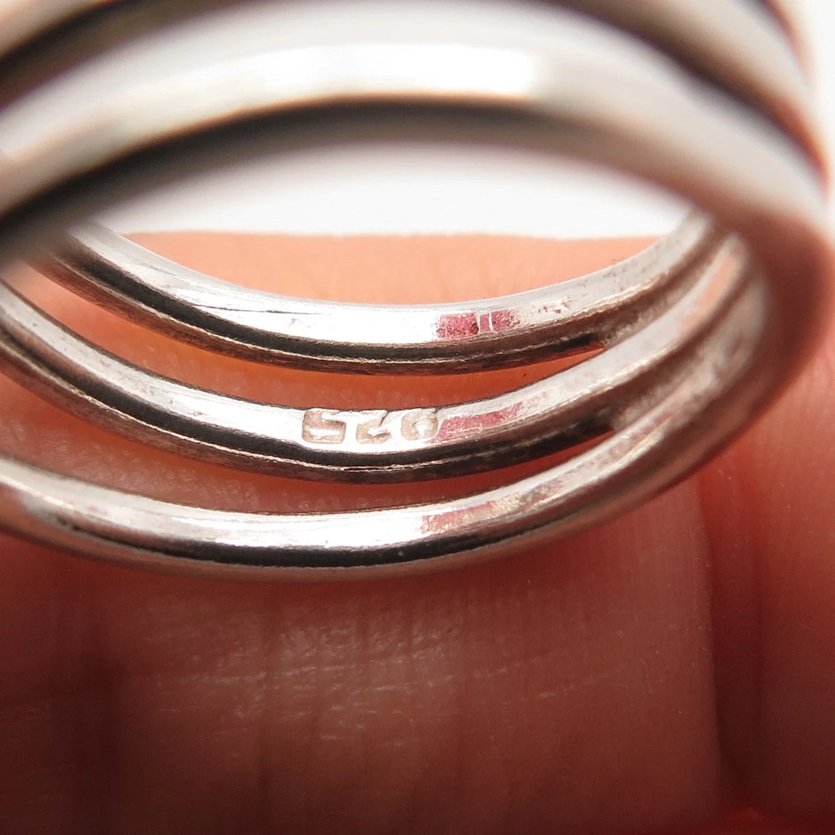 925 Sterling Silver Vintage Ball 3-Row Ring Size 8