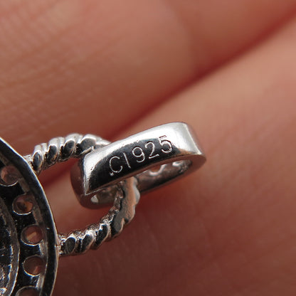 925 Sterling Silver 2-Tone Real Aquamarine & C Z Mini Charm Pendant