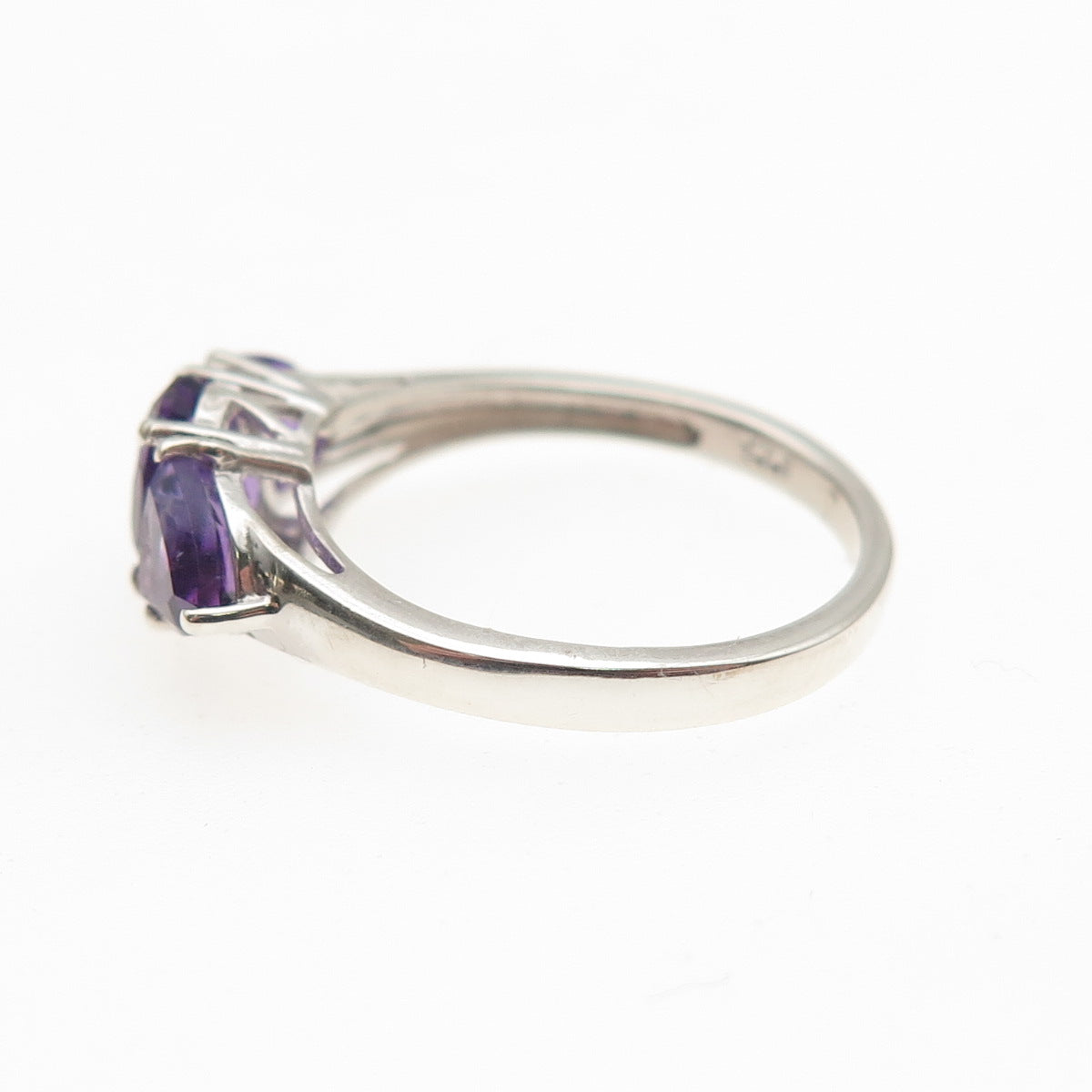 CHUCK CLEMENCY 925 Sterling Silver Real Oval & Triangle-Cut Amethyst Ring Size 6
