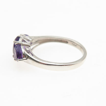 CHUCK CLEMENCY 925 Sterling Silver Real Oval & Triangle-Cut Amethyst Ring Size 6