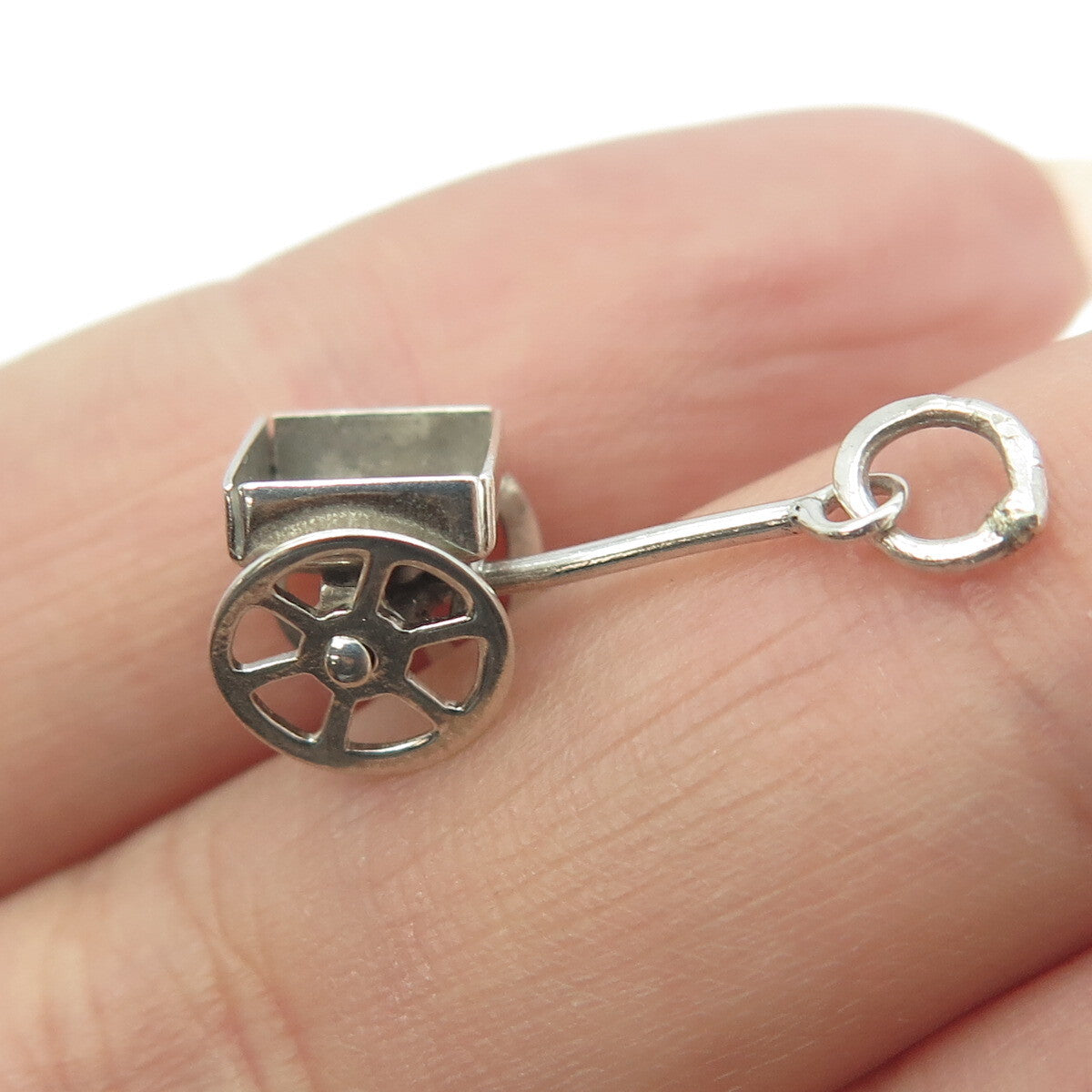 925 Sterling Silver Antique Art Deco Handcart 3D Charm Pendant