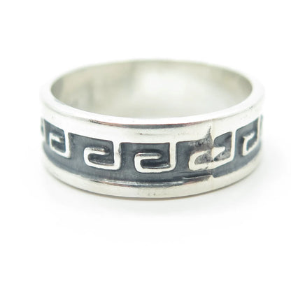 925 Sterling Silver Vintage Greek Maze Band Ring Size 10.75