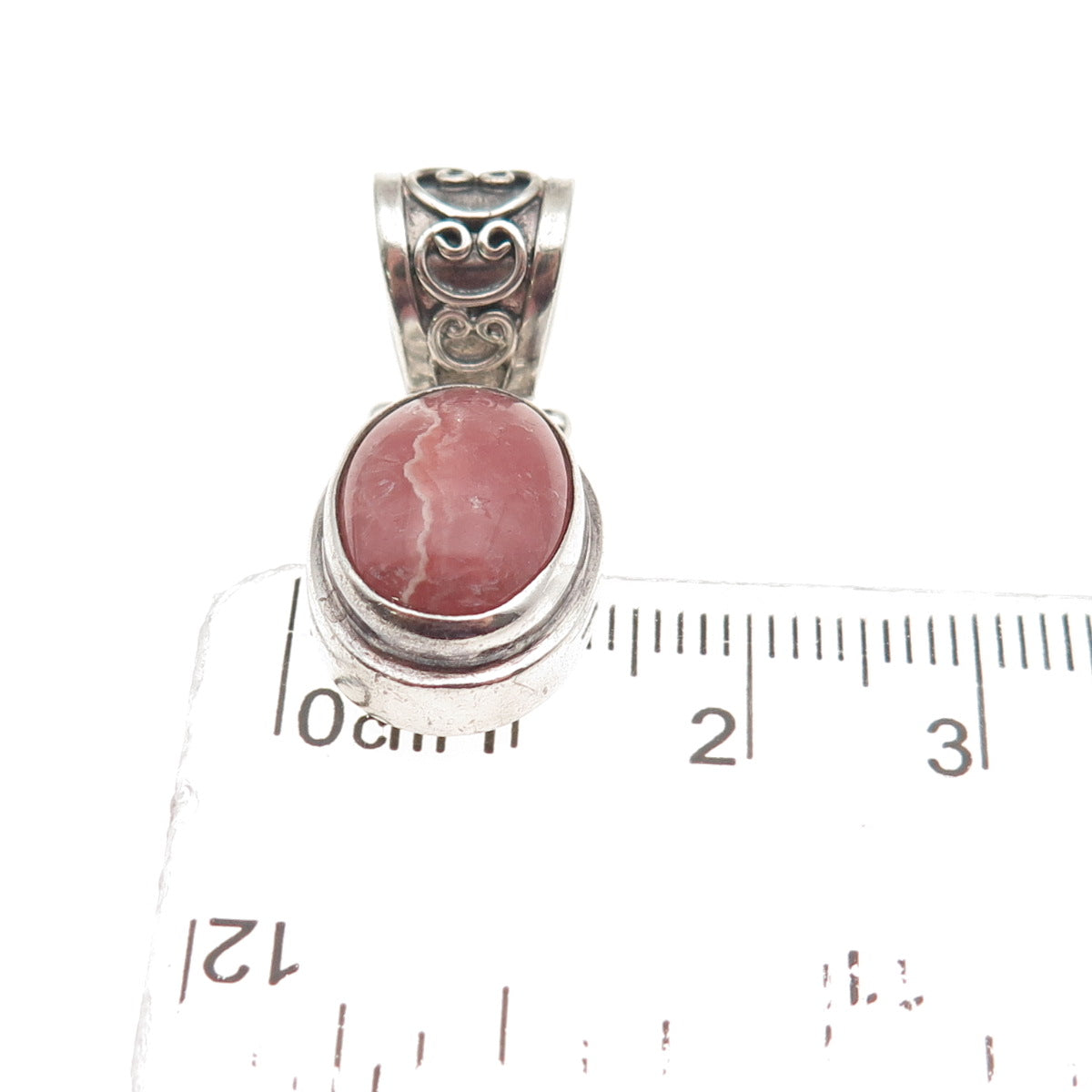 Sarda 925 Sterling Silver Vintage Real Cabochon Rhodonite Charm Pendant