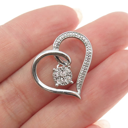 925 Sterling Silver Real Round-Cut White Diamond Heart Slide Pendant