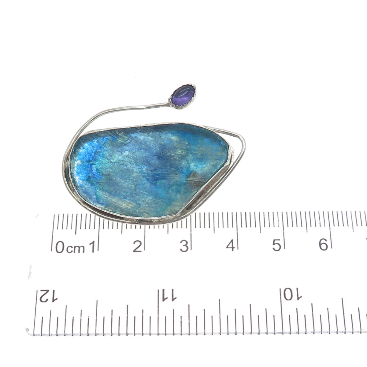 VACA CODI 925 Sterling Silver Vintage Real Amethyst & Roman Glass Brooch Pendant