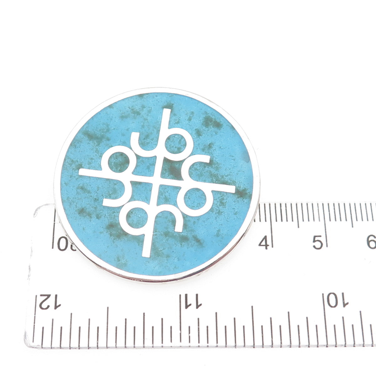 925 Sterling Silver Vintage Turquoise Enamel Cross Round Pin Brooch