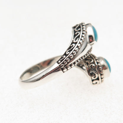 925 Sterling Silver Vintage Real Turquoise Oxidized Adjustable Ring Size 8.25