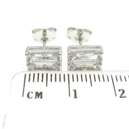 925 Sterling Silver Baguette-Cut C Z Stud Earrings