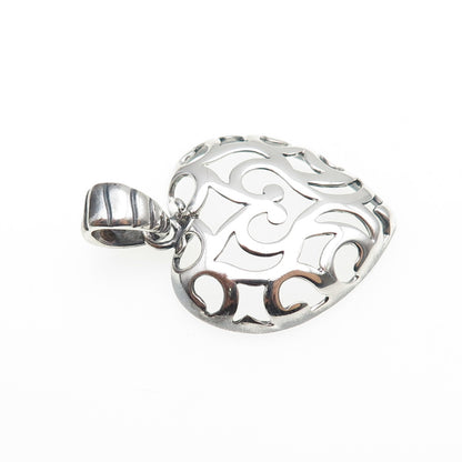 MILOR 925 Sterling Silver Vintage Italy Ornate Heart Oxidized Charm Pendant