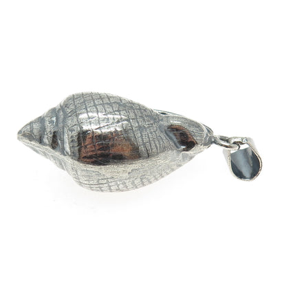 925 Sterling Silver Vintage Mexico Seashell Oxidized 3D Pendant