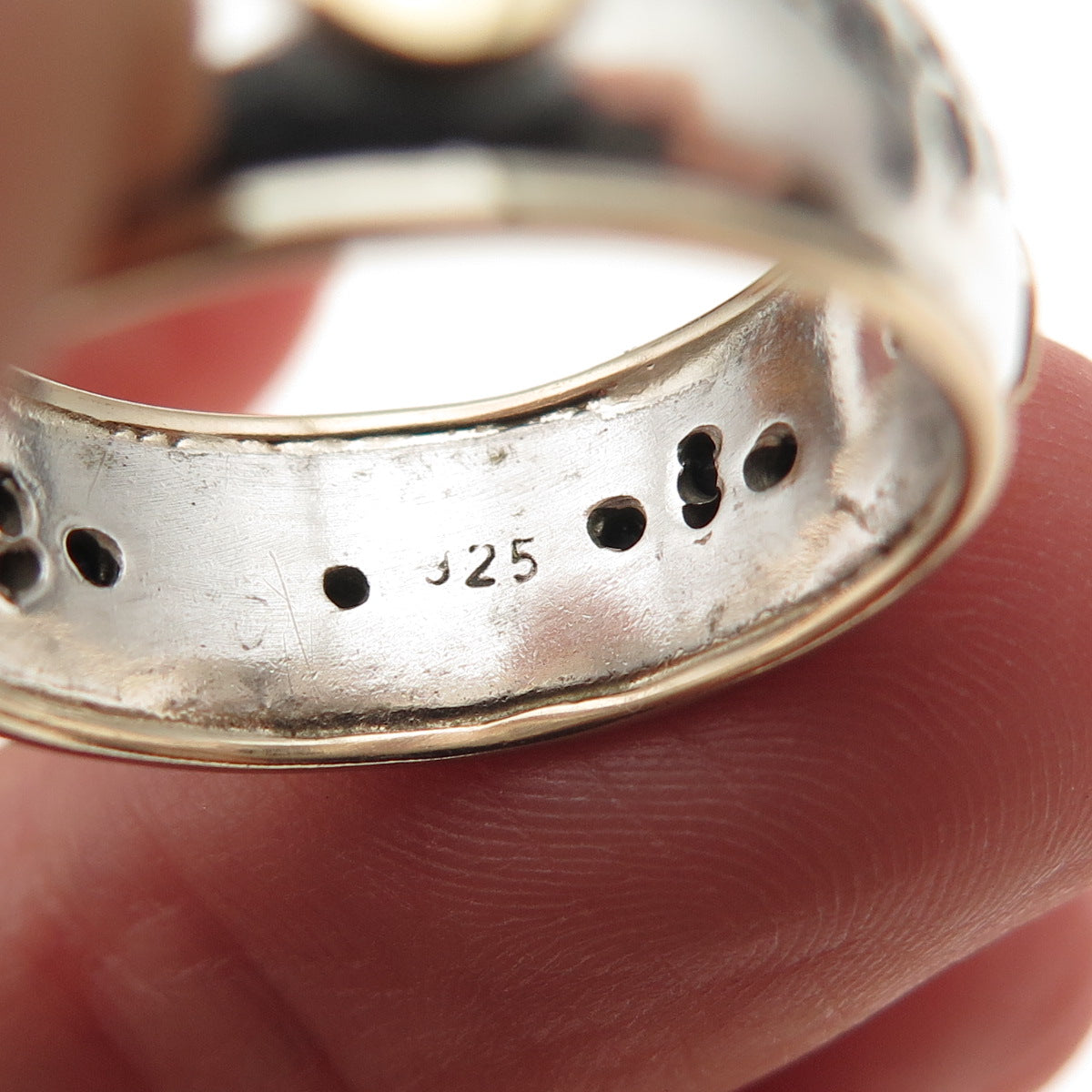925 Sterling Silver 14K Gold Vintage Real Sapphire Band Ring Size 9