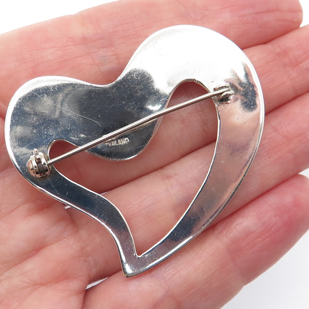 925 Sterling Silver Vintage Modernist Heart Pin Brooch