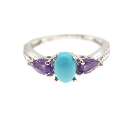 Chuck Clemency 925 Sterling Silver Real Turquoise & Amethyst Ring Size 5.25