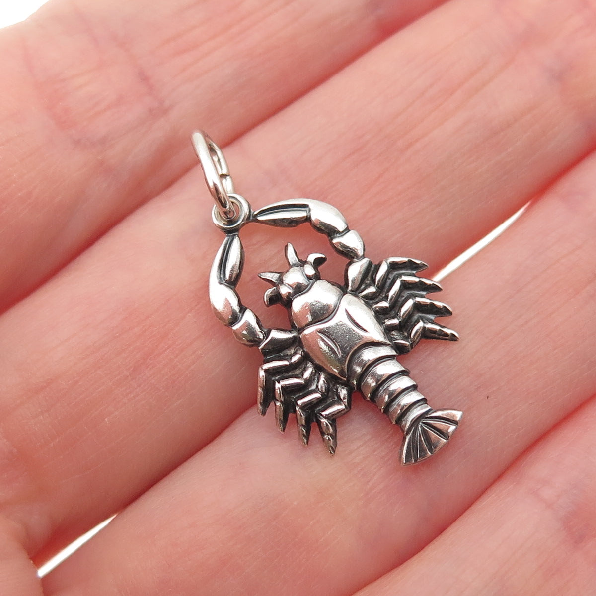 833 Silver Vintage European Cancer Zodiac Engraved Mini Charm Pendant