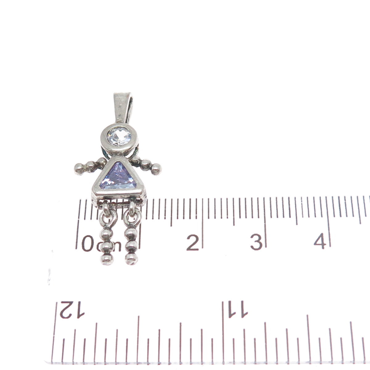 925 Sterling Vintage Multi-C Z February Birthstone Girl Articulated Pendant