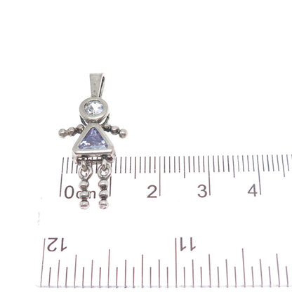925 Sterling Vintage Multi-C Z February Birthstone Girl Articulated Pendant