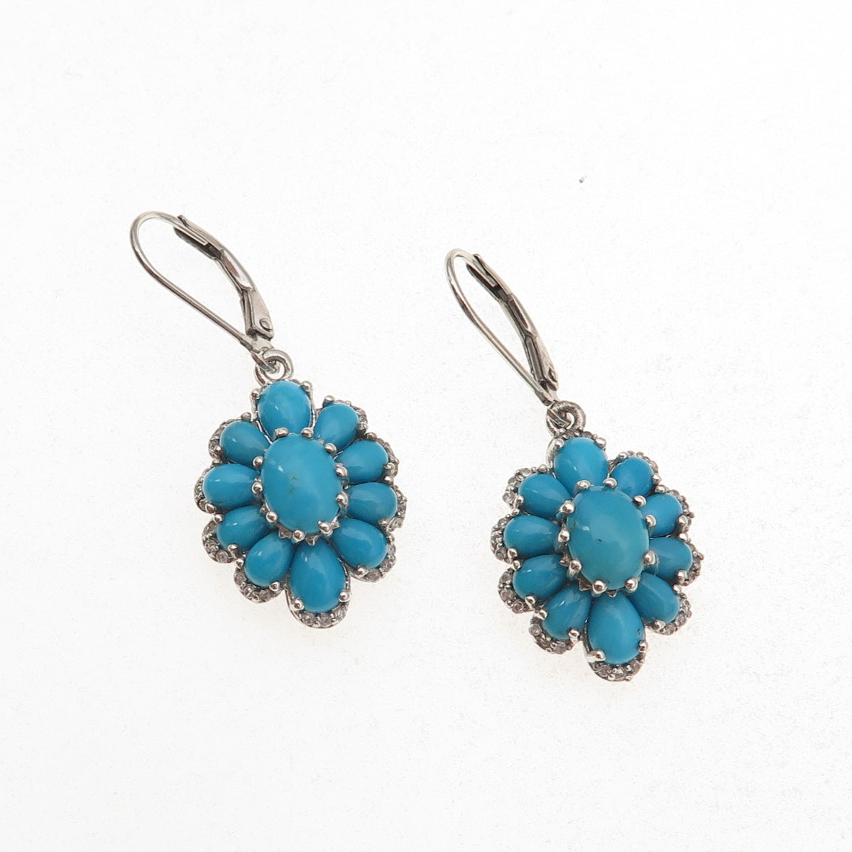 Chuck Clemency 925 Sterling Real Sleeping Beauty Turquoise White Topaz Earrings