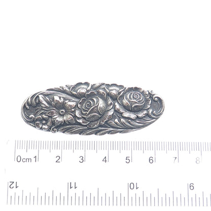 S. KIRK & SON 925 Sterling Silver Antique Repousse Flower Oxidized Brooch #12F