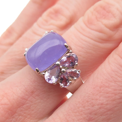 925 Sterling Silver Real Lavender Jade & Amethyst Ring Size 7