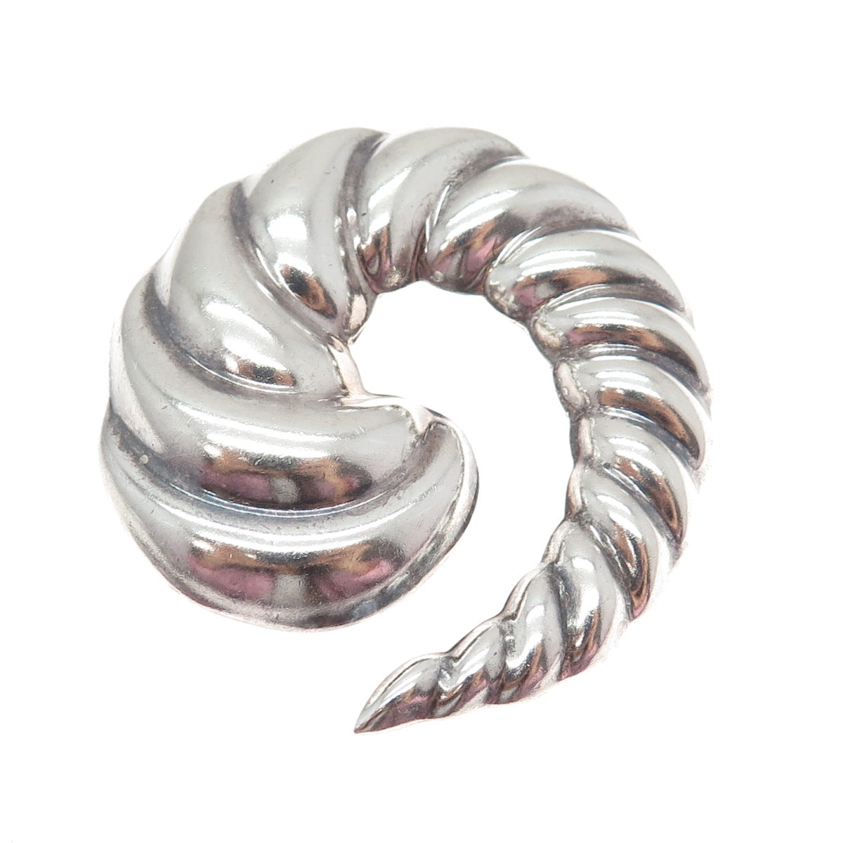 925 Sterling Silver Vintage Mexico Modernist Ribbed Spiral Pin Brooch / Pendant