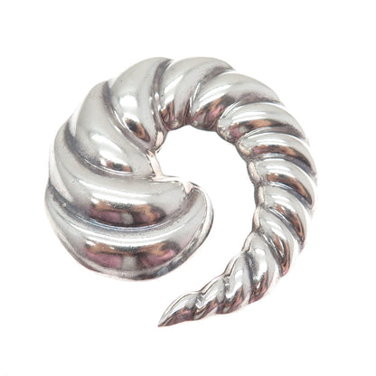 925 Sterling Silver Vintage Mexico Modernist Ribbed Spiral Pin Brooch / Pendant