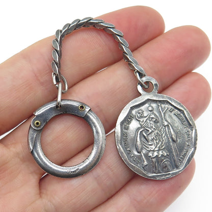 925 Sterling Silver Antique Art Deco St. Peter Emergency OxidizedKey Fob Chain