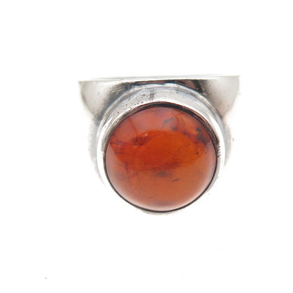Dominique Dinouart 925 Sterling Silver Vintage Mexico Real Amber Ring Size 8