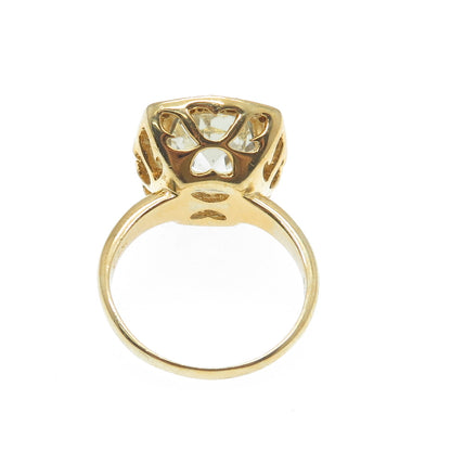 925 Sterling Silver Gold Plated Real Diamond & Green Amethyst Ring Size 7.75