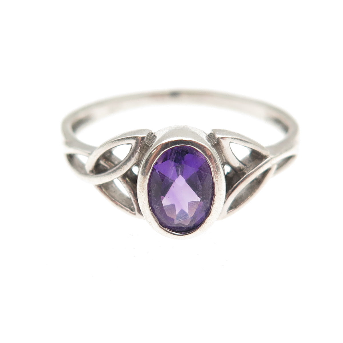 925 Sterling Silver Vintage Real Amethyst Celtic Trinity Ring Size 9