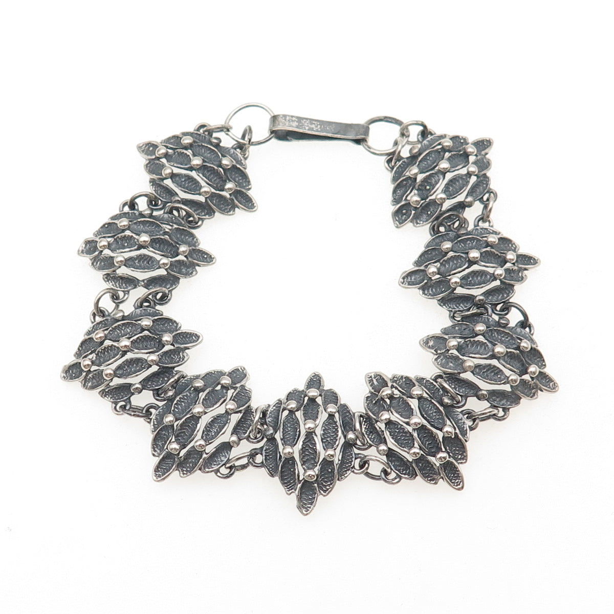 925 Sterling Silver Vintage Modernist Dragon Skin Panel Link Bracelet 7.75"