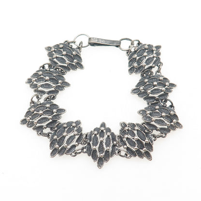 925 Sterling Silver Vintage Modernist Dragon Skin Panel Link Bracelet 7.75"