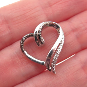 925 Sterling Silver Real Black & White Diamond Heart Mini Slide Charm Pendant