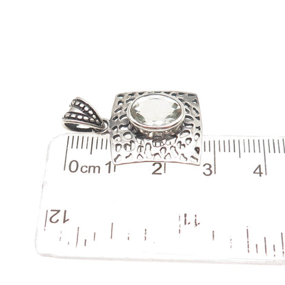 925 Sterling Silver Vintage Real Green Amethyst Modernist Charm Pendant