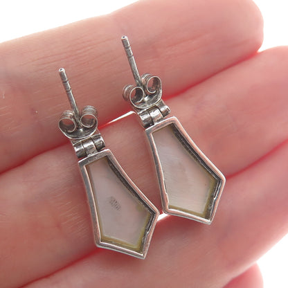 925 Sterling Silver Vintage Real Mother-of-Pearl Modernist Dangle Earrings