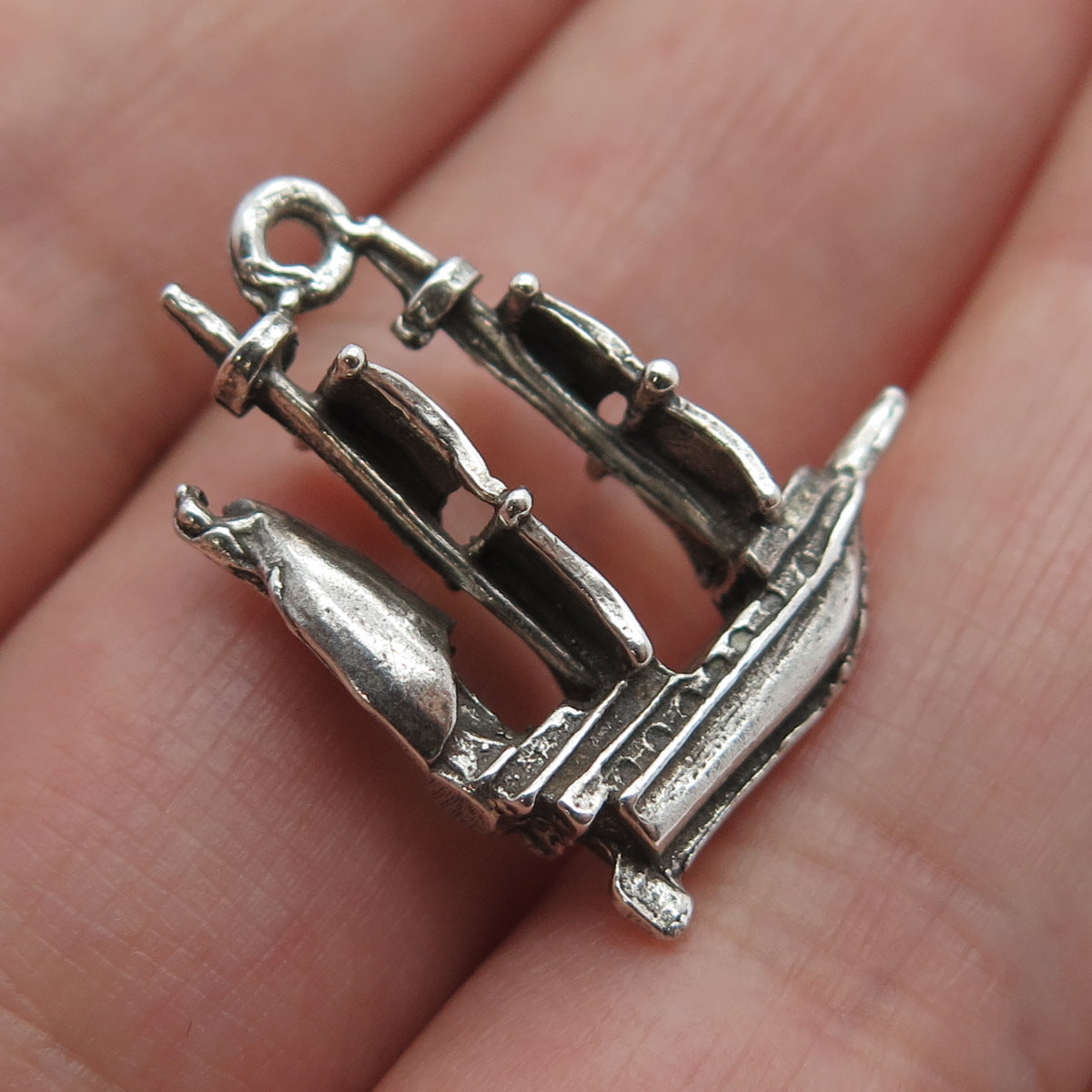 925 Sterling Silver Vintage Sailing Ship Minimalist 3D Charm Pendant