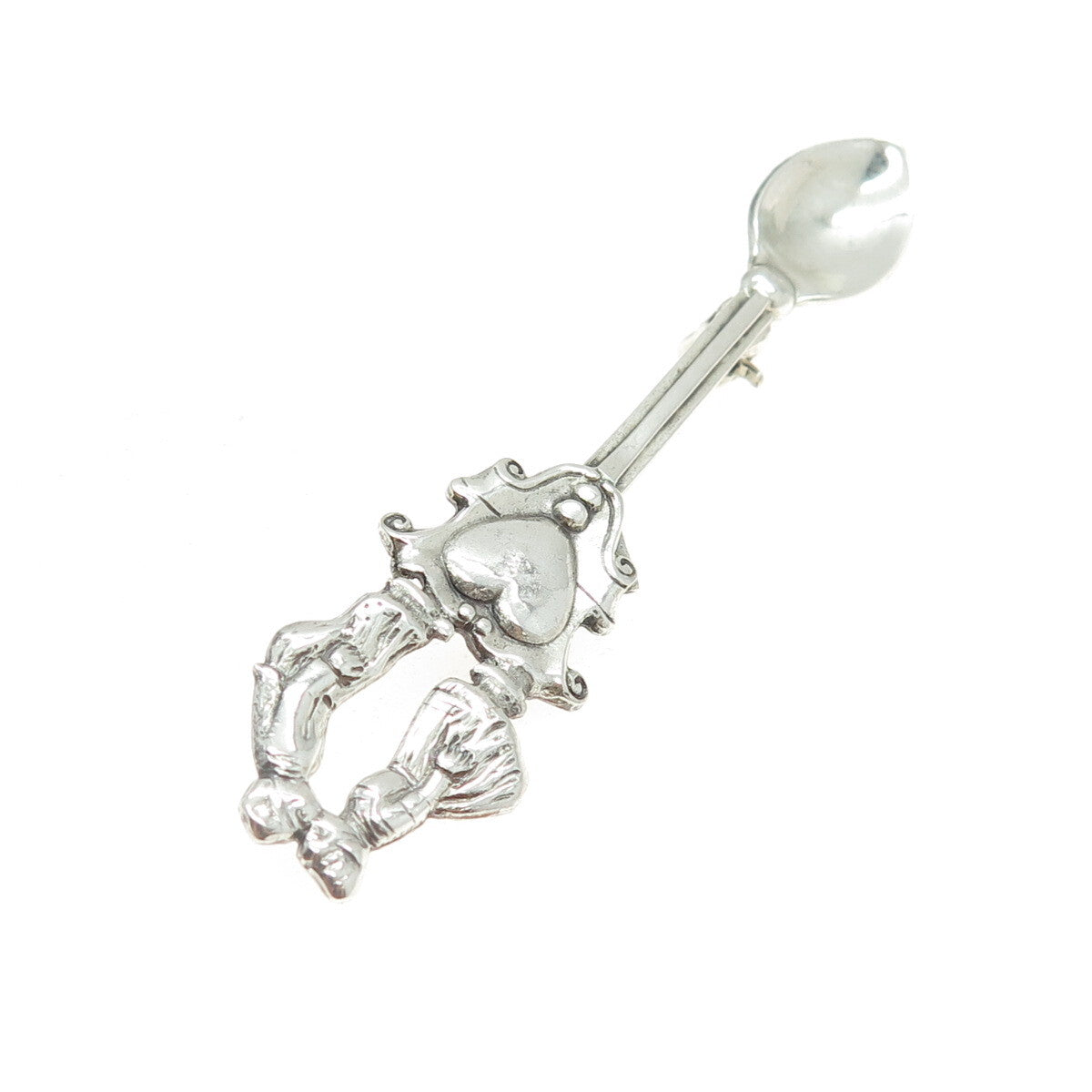 LANG 925 Sterling Silver Antique Art Deco Kissing Couple Salt Spoon Pin Brooch