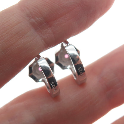 925 Sterling Silver Round-Cut Pink & White C Z Flower Hoop Earrings