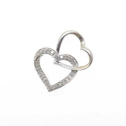 SAI 925 Sterling Silver Real Diamond Interlocked Heart Minimalist Charm Pendant