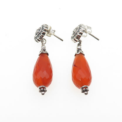 Doug Paulus 925 Sterling Silver Vintage Real Agate Flower Dangle Earrings