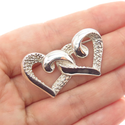 925 Sterling Silver Vintage Mexico Interlocked Heart Pin Brooch