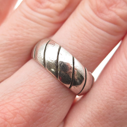 925 Sterling Silver Vintage Modernist Ribbed Band Ring Size 6.75