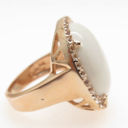 925 Sterling Silver Rose Gold Plated Real White Onyx & Topaz Ring Size 7.75