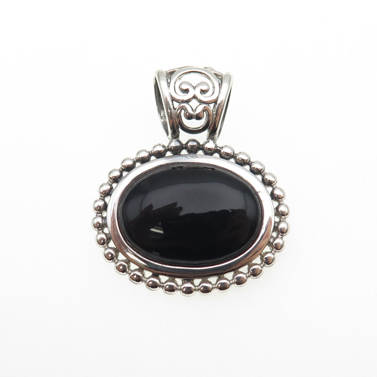 NEVADA 925 Sterling Silver Vintage Real Black Onyx Oxidized Charm Pendant