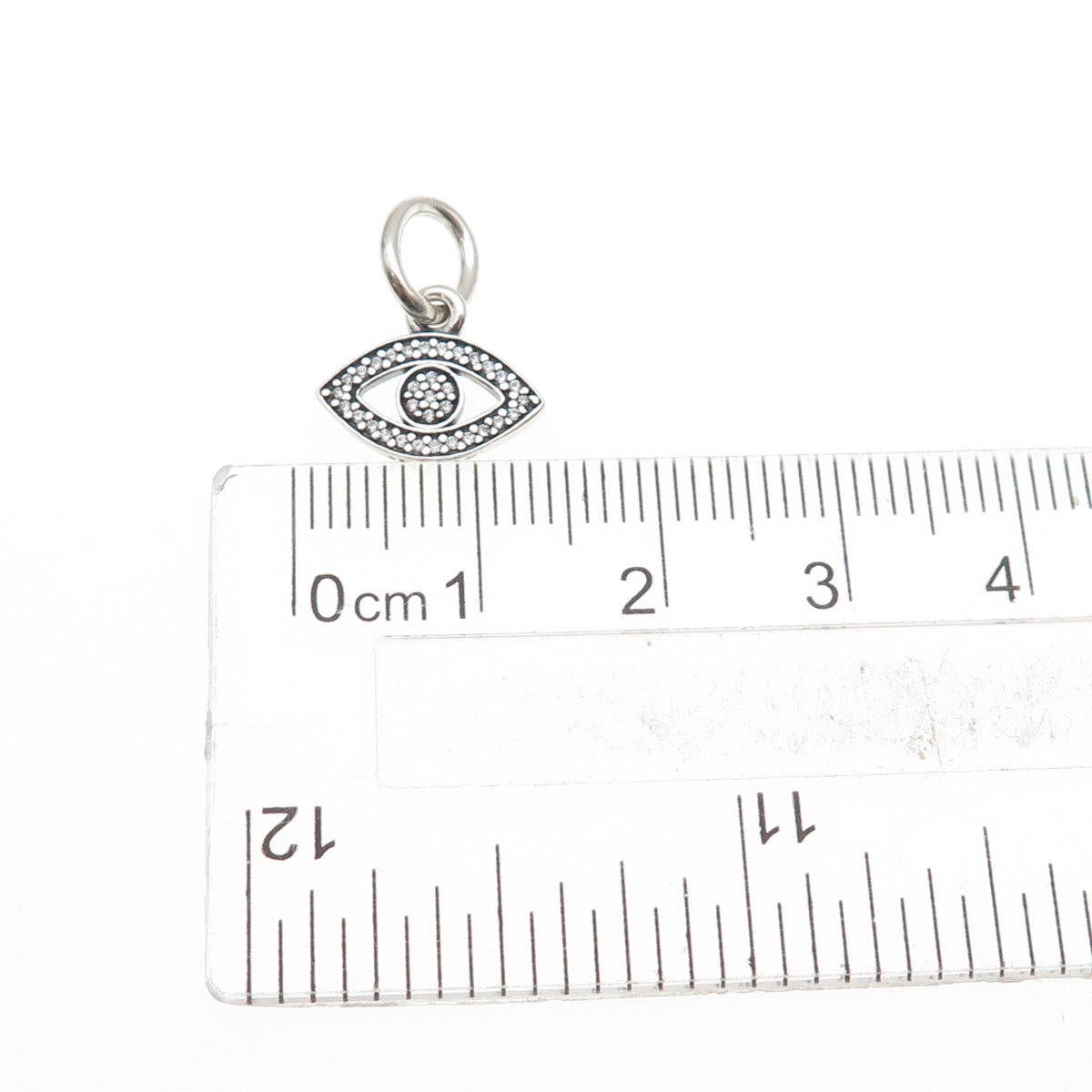 PANDORA 925 Sterling Silver Round-Cut C Z Evil's Eye Dangle Charm Mini Pendant