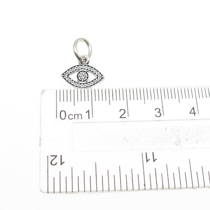 PANDORA 925 Sterling Silver Round-Cut C Z Evil's Eye Dangle Charm Mini Pendant