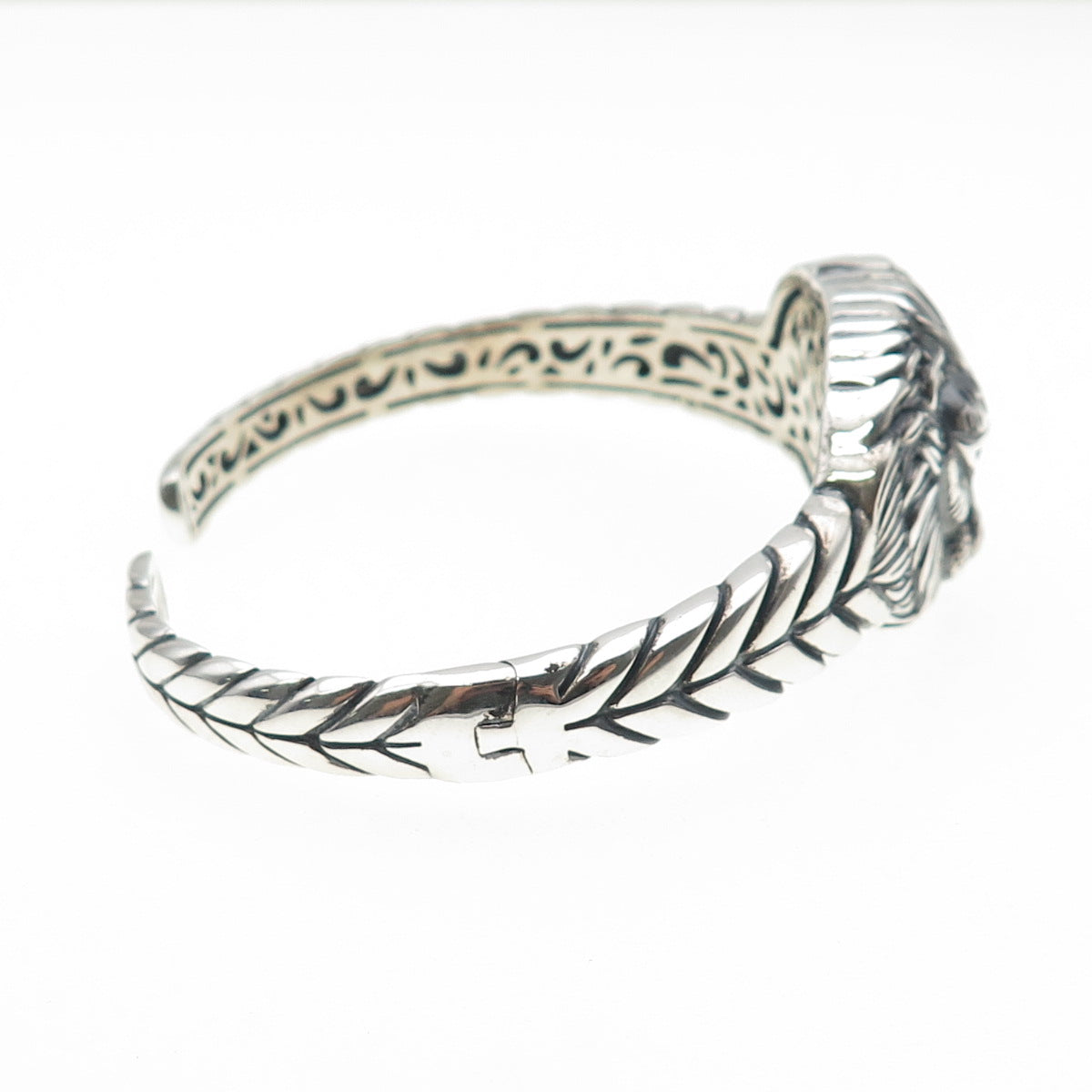 925 Sterling Vintage Real Black Spinel Lion Oxidized Adjustable Bracelet 7.25"