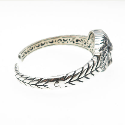 925 Sterling Vintage Real Black Spinel Lion Oxidized Adjustable Bracelet 7.25"