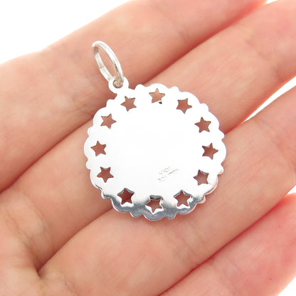 VIOR 925 Sterling Silver Vintage Italy Lady Cameo Diamond-Cut Charm Pendant